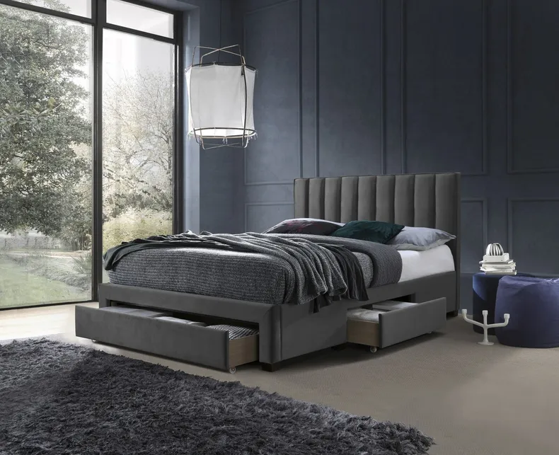 Двуспальная кровать HALMAR С ящиками Grace 160x200 см серый фото №2