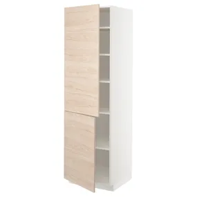 IKEA METOD МЕТОД, высокий шкаф с полками / 2 дверцы, белый / аскерсундский узор светлый ясень, 60x60x200 см 794.661.09 фото