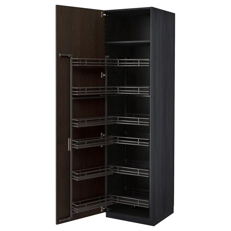 IKEA METOD МЕТОД, высокий шкаф с выдвижным модулем, черный / синарп коричневый, 60x60x220 см 694.721.39 фото №1