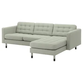 IKEA LANDSKRONA ЛАНДСКРУНА, 3-місний диван із кушеткою, Гарматний світло-зелений / дерев'яний / чорний 494.442.32 фото