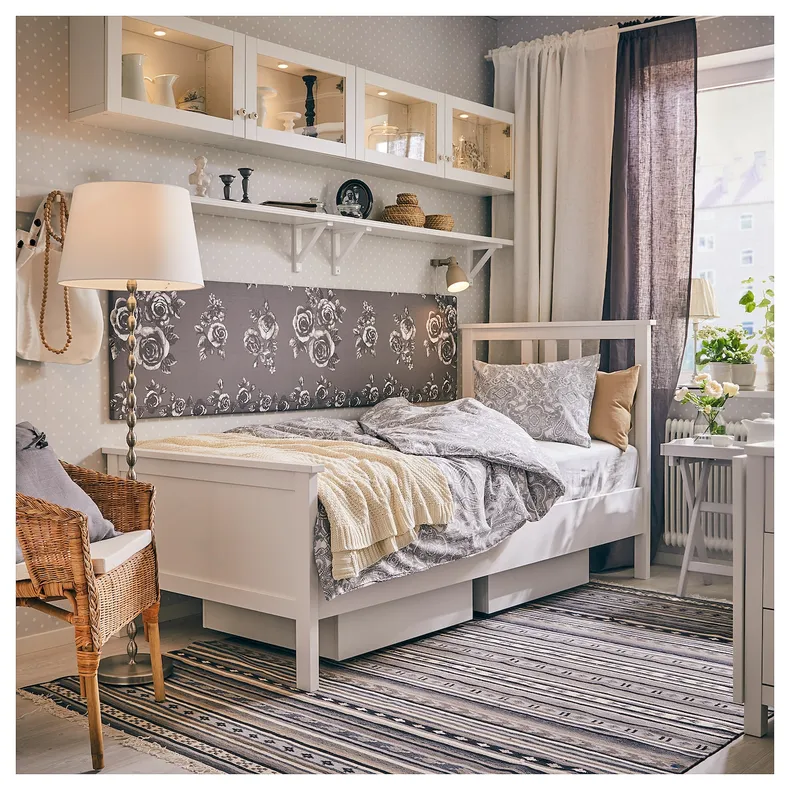 IKEA HEMNES ХЕМНЕС, каркас ліжка з матрацом, біла морилка / ОКРЕХАМН жорсткий, 90x200 см 595.368.15 фото №3