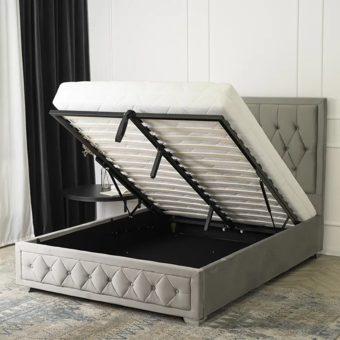 Кровать двуспальная бархатная MEBEL ELITE EVAN Velvet, 140x200 см, серый фото №8