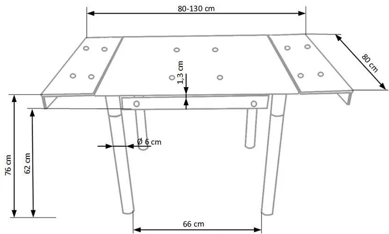 Обеденный раскладной стол HALMAR KENT 80-130x80 см черный, окрашенная сталь фото №5