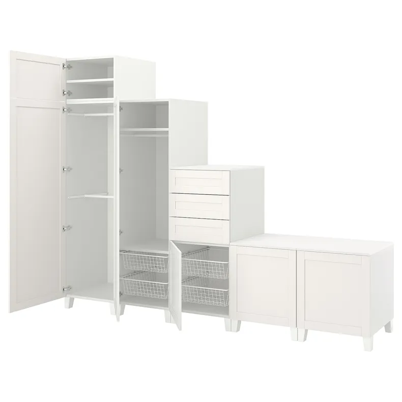 IKEA PLATSA ПЛАТСА, гардероб, 6дверцят+3шухляди, білий/САННІДАЛЬ білий, 300x57x231 см 694.878.57 фото №1