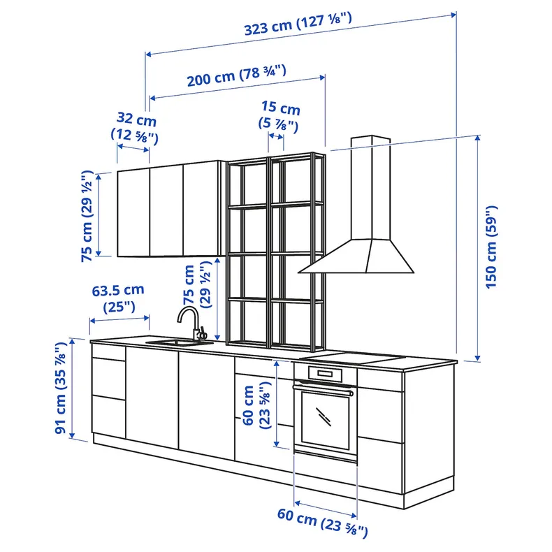 IKEA ENHET ЭНХЕТ, кухня, белый / имит. дуб белёный, 323x63.5x241 см 293.378.60 фото №3