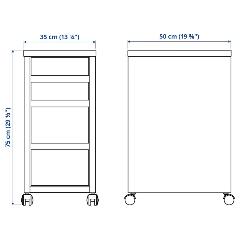 IKEA MICKE МИККЕ, тумба с ящиками на колесах, белый крашеный дуб, 35x75 см 204.926.95 фото №3