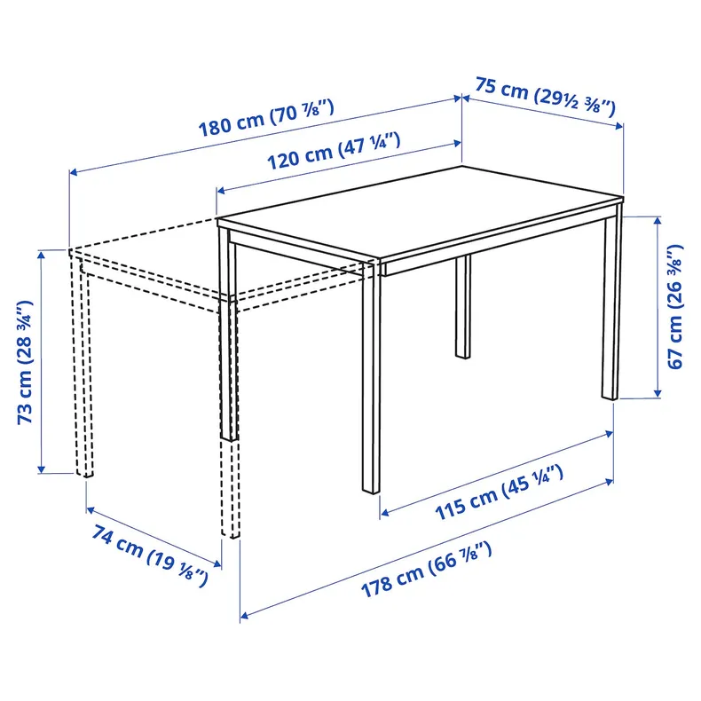 IKEA VANGSTA ВАНГСТА / JANINGE ЯН-ИНГЕ, стол и 4 стула, белый / белый, 120 / 180 см 194.830.41 фото №8