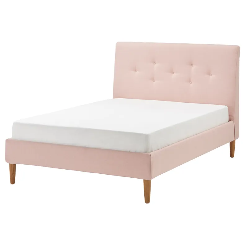 IKEA IDANÄS ІДАНЕС, каркас ліжка з оббивкою, Gunnared блідо-рожевий, 140x200 см 204.589.36 фото №1