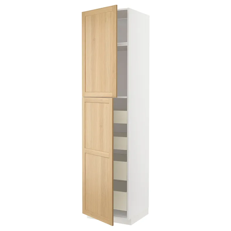 IKEA METOD МЕТОД / MAXIMERA МАКСІМЕРА, висока шафа, 2 дверцят / 4 шухляди, білий / ФОРСБАККА дуб, 60x60x240 см 395.094.79 фото №1