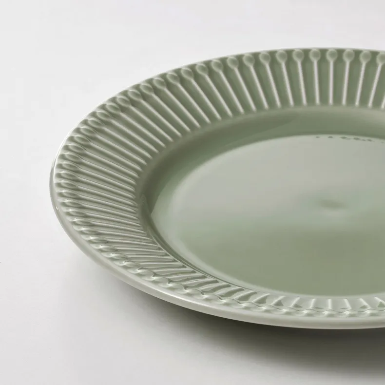 IKEA STRIMMIG СТРІММІГ, десертна тарілка, керамограніт блідо-сіро-зелений, 21 см 305.676.71 фото №2