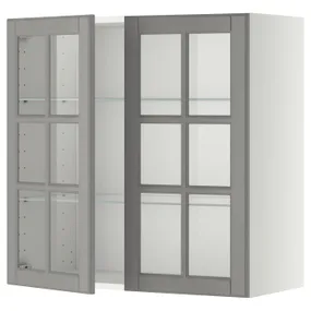 IKEA METOD МЕТОД, навесной шкаф / полки / 2стеклян двери, белый / бодбинский серый, 80x80 см 493.949.58 фото