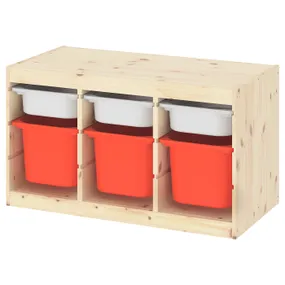 IKEA TROFAST ТРУФАСТ, комбинация д/хранения+контейнеры, Светлая сосна, окрашенная в белый/оранжевый цвет, 93x44x52 см 895.332.12 фото