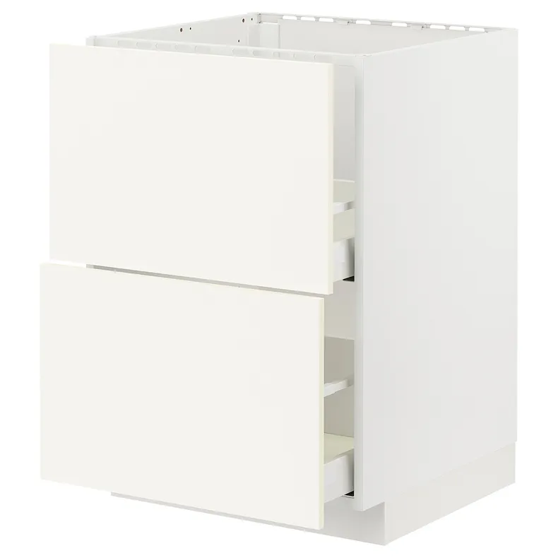 IKEA METOD МЕТОД / MAXIMERA МАКСИМЕРА, напольный шкаф п / мойку+2фасада / 2 ящ, белый / Вальстена белый, 60x60 см 795.071.76 фото №1
