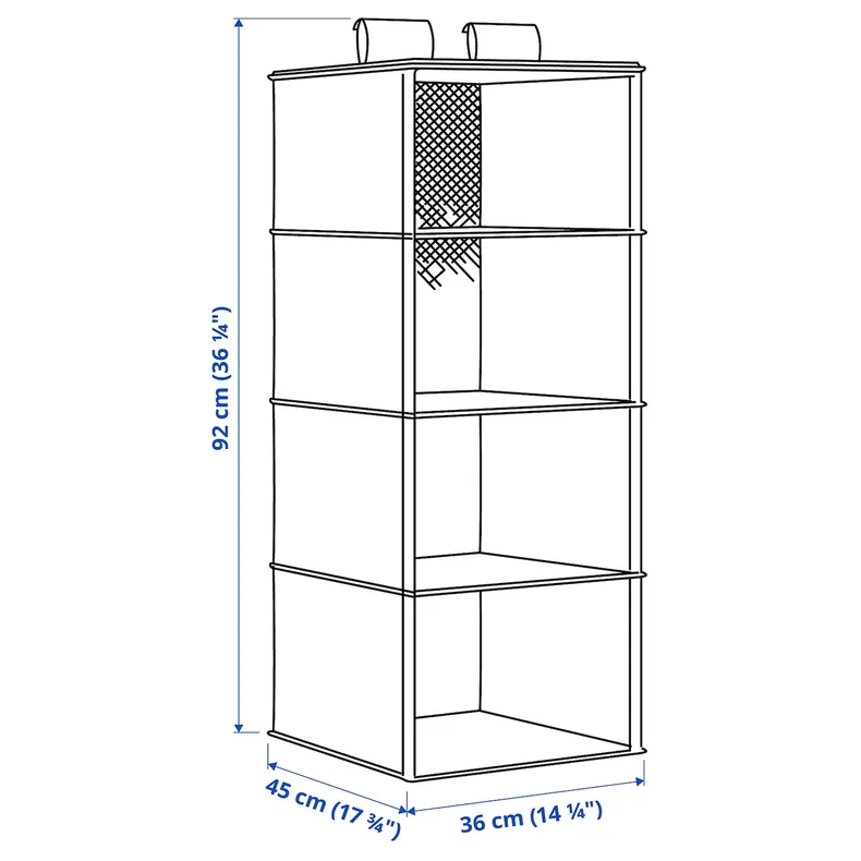 IKEA PURRPINGLA, Подвесная полка с 4 отделениями, ткань/бежевый, 36x45x92 см 905.919.94 фото №7