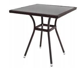 Садовый стол HALMAR MOBIL, 70/70/74 см, цвет: стекло - черный, ротанг - коричневый фото
