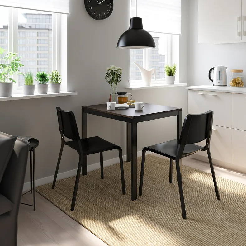 IKEA VANGSTA ВАНГСТА / TEODORES ТЕОДОРЕС, стіл+2 стільці, чорний темно-коричневий / чорний, 80 / 120 см 894.942.96 фото №2