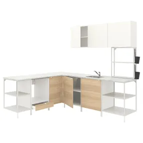 IKEA ENHET ЭНХЕТ, угловая кухня, белый / имит. дуб белёный 393.381.33 фото