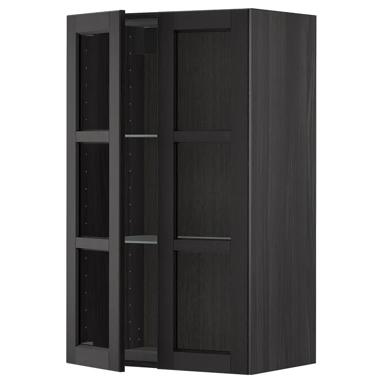 IKEA METOD МЕТОД, навесной шкаф / полки / 2стеклян двери, черный / Лерхиттан с черными пятнами, 60x100 см 194.679.65 фото №1