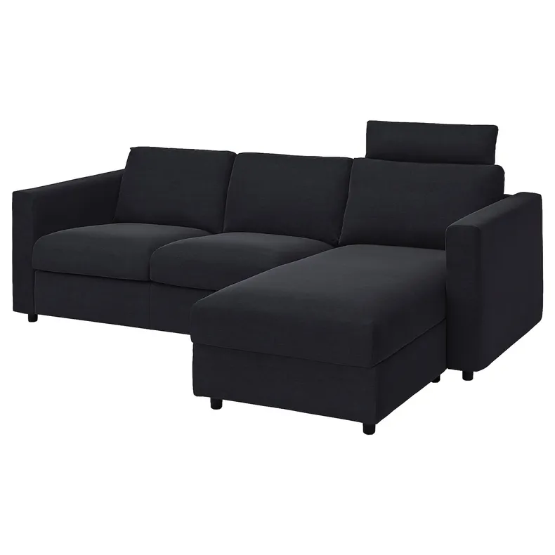 IKEA VIMLE ВІМЛЕ, 3-місний диван із кушеткою, з узголів'ям САКСЕМАРА / чорно-синій 293.991.36 фото №1