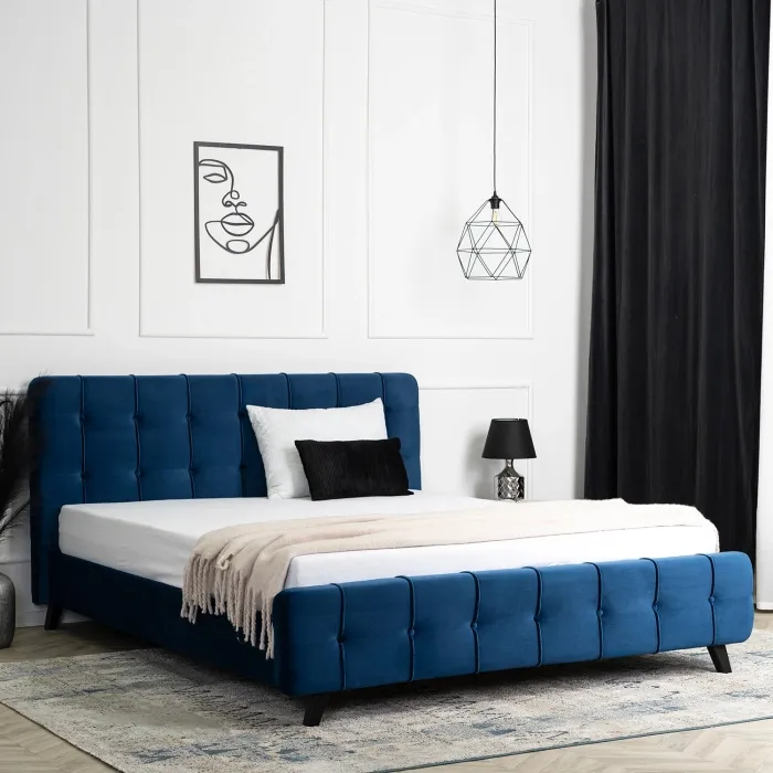 Кровать двуспальная бархатная MEBEL ELITE LINO Velvet, 160x200 см, синий фото №3