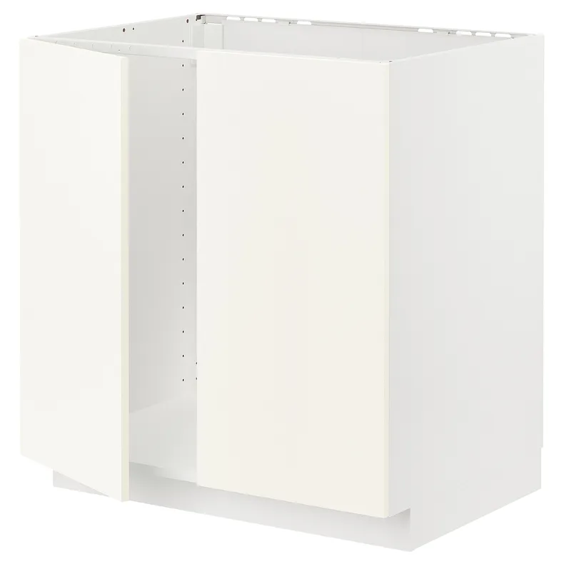 IKEA METOD МЕТОД, напольный шкаф для мойки+2 двери, белый / Вальстена белый, 80x60 см 995.071.37 фото №1