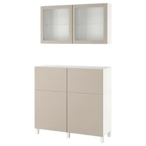 IKEA BESTÅ БЕСТО, комб для хран с дверц / ящ, белый Lappviken / Stubbarp / светло-серый бежевый прозрачное стекло, 120x42x213 см 594.215.55 фото
