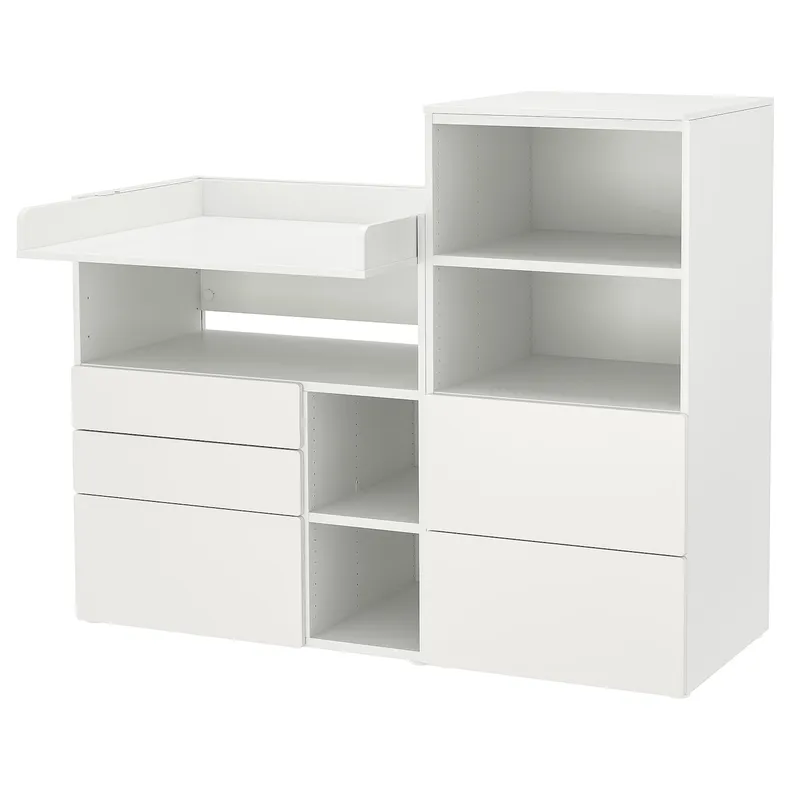 IKEA SMÅSTAD СМОСТАД / PLATSA ПЛАТСА, пеленальний стіл, білий з книжковою шафою, 150x79x123 см 994.839.09 фото №1