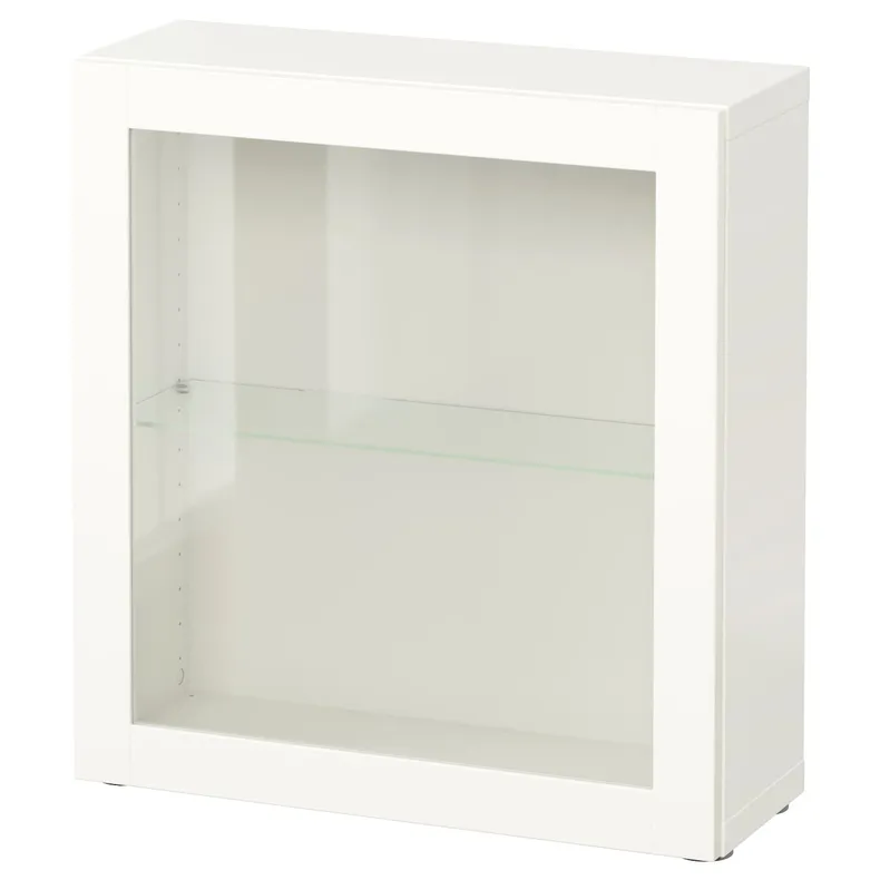 IKEA BESTÅ БЕСТО, секція полиць зі скляними дверцятам, білий/СІНДВІК білий прозоре скло, 60x22x64 см 090.469.42 фото №1