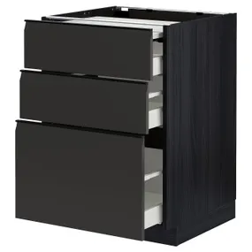 IKEA METOD МЕТОД / MAXIMERA МАКСИМЕРА, напольный шкаф с выдвиж панелью / 3ящ, черный / матовый антрацит, 60x60 см 194.952.61 фото