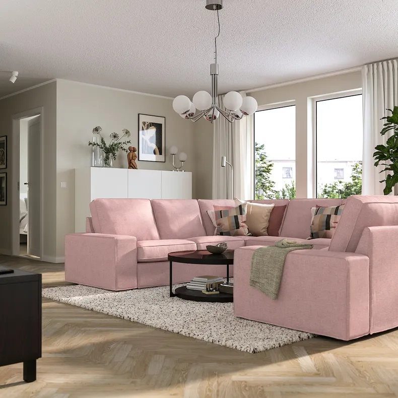 IKEA KIVIK КИВИК, 6-местный п-образный диван, Окрашенный в светло-розовый цвет 195.277.14 фото №2