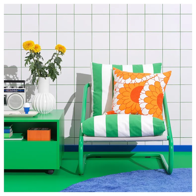 IKEA ÖNNESTAD ЕННЕСТАД, комплект подушок для крісла, зелений/білий/червоний 105.543.87 фото №2
