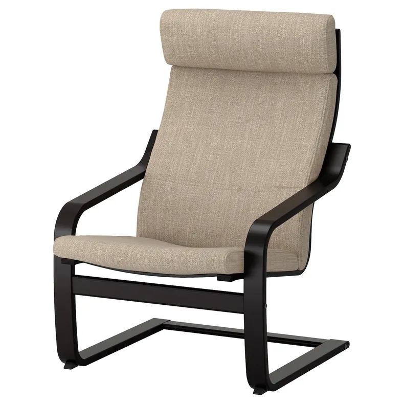 IKEA POÄNG ПОЕНГ, крісло та підставка для ніг, чорно-коричневий / ХІЛЛАРЕД бежевий 394.842.66 фото №3