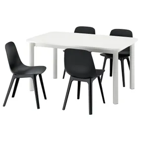 IKEA STRANDTORP СТРАНДТОРП / ODGER ОДГЕР, стіл+4 стільці, білий/антрацит, 150/205/260 см 795.689.28 фото