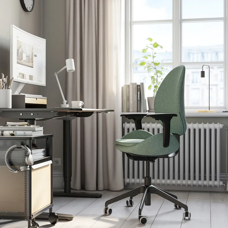 IKEA HATTEFJÄLL ХАТТЕФЬЕЛЛЬ, рабочий стул с подлокотниками, Окрашенный в зеленый / черный цвет 505.389.70 фото №3