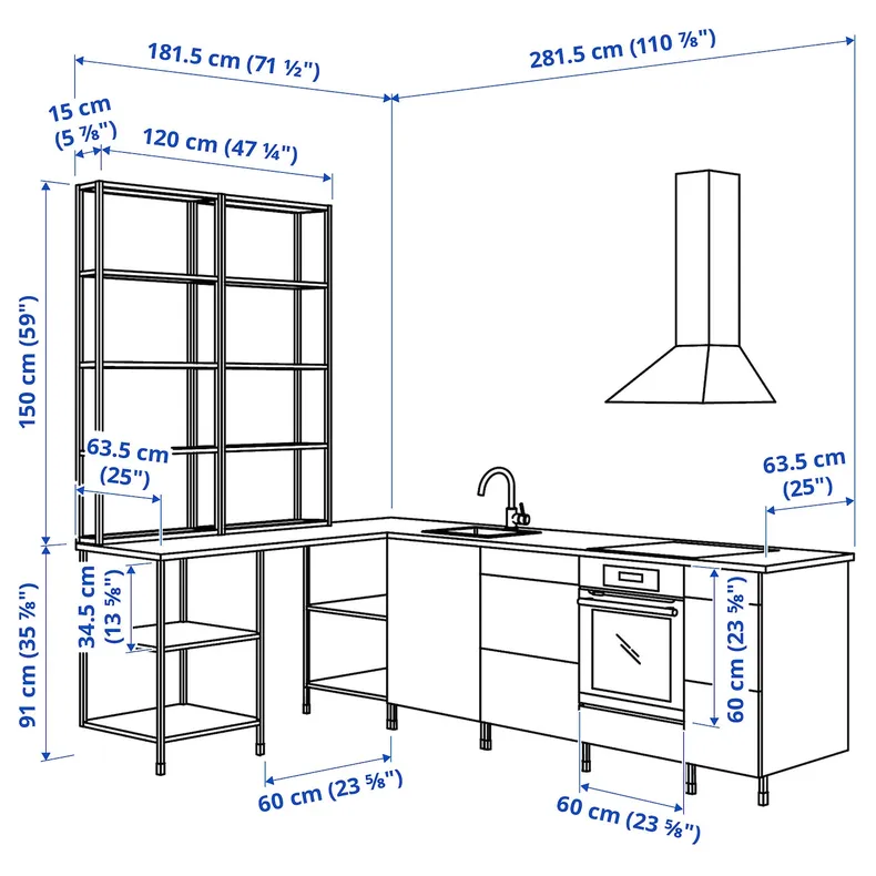 IKEA ENHET ЭНХЕТ, угловая кухня, белый / имит. дуб 393.380.72 фото №3