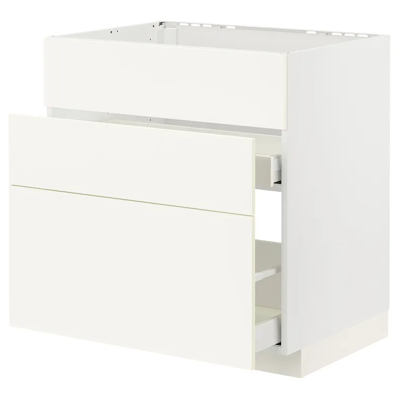 IKEA METOD МЕТОД / MAXIMERA МАКСИМЕРА, шкаф под мойку+3фасада / 2ящика, белый / Вальстена белый, 80x60 см 995.071.75 фото №1