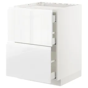 IKEA METOD МЕТОД / MAXIMERA МАКСИМЕРА, напольн шкаф / 2 фронт пнл / 3 ящика, белый / Воксторп глянцевый / белый, 60x60 см 392.539.49 фото