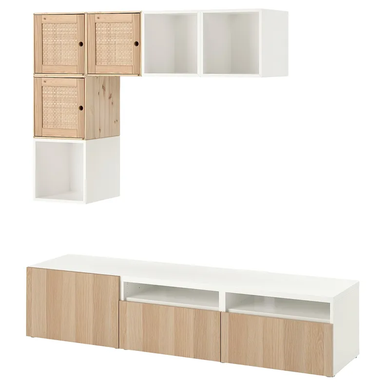 IKEA BESTÅ БЕСТО / EKET ЭКЕТ, комбинация для ТВ, белый / сосна, 180x42x170 см 194.880.10 фото №1