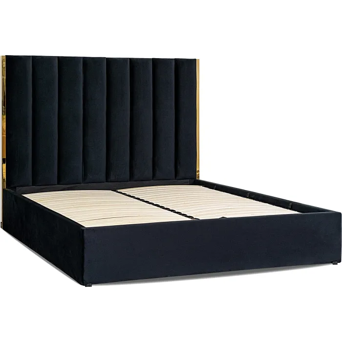 Кровать двуспальная бархатная MEBEL ELITE EMILIO Velvet, 160x200 см, Черный фото №1