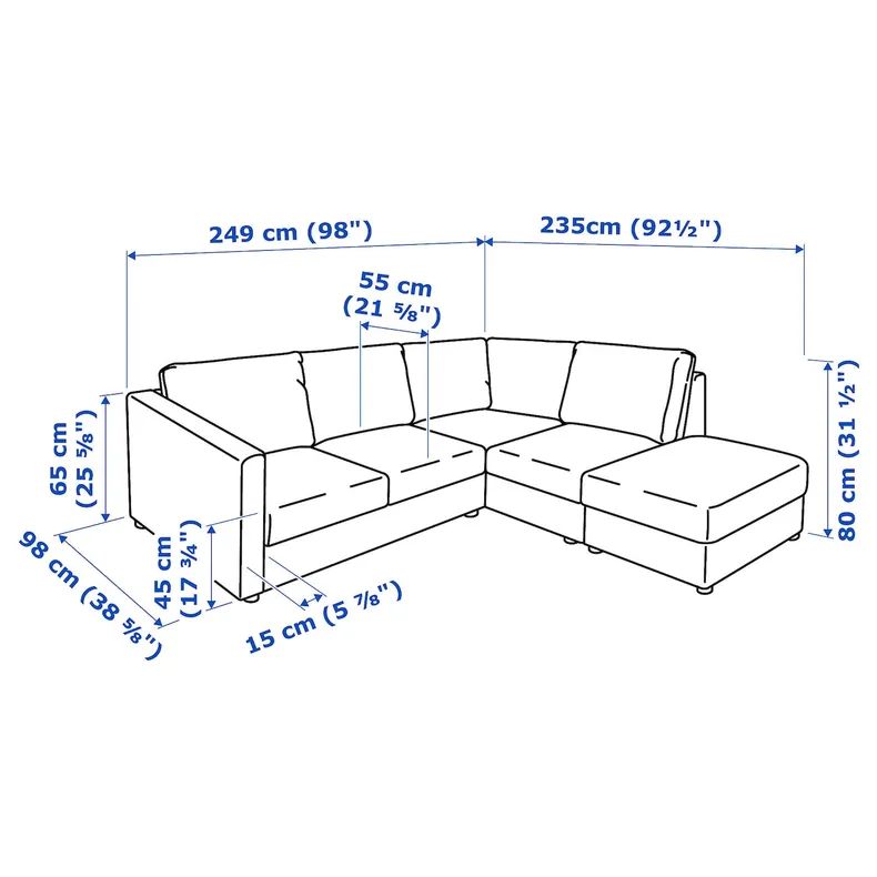 IKEA VIMLE ВІМЛЕ, кутовий диван, 4-місний, з відкритим кінцем/Гранн/Бомстад чорний 893.067.28 фото №8