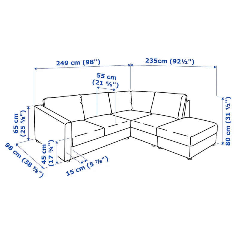 IKEA VIMLE ВИМЛЕ, 4-местный угловой диван, с открытым концом / Гранн / Бомстад черный 893.067.28 фото №8