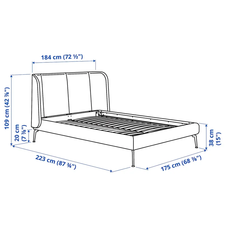 IKEA TUFJORD ТУФЙОРД, каркас ліжка з оббивкою, Талміра біла / чорна, 160x200 см 605.732.51 фото №9