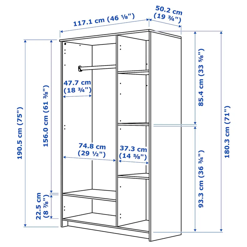 IKEA BRIMNES, шафа-купе/3 двері, сірий, 117х190 см 706.028.04 фото №5