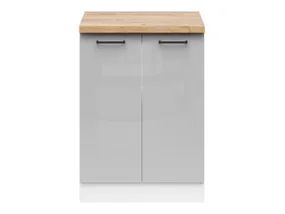 BRW Двухдверный кухонный шкаф Junona Line 60 см с топом светло-серый глянцевый, белый/светло-серый глянцевый/крафтовый дуб золотой D2D/60/82_ZBL-BI/JSZP/DCRZ фото