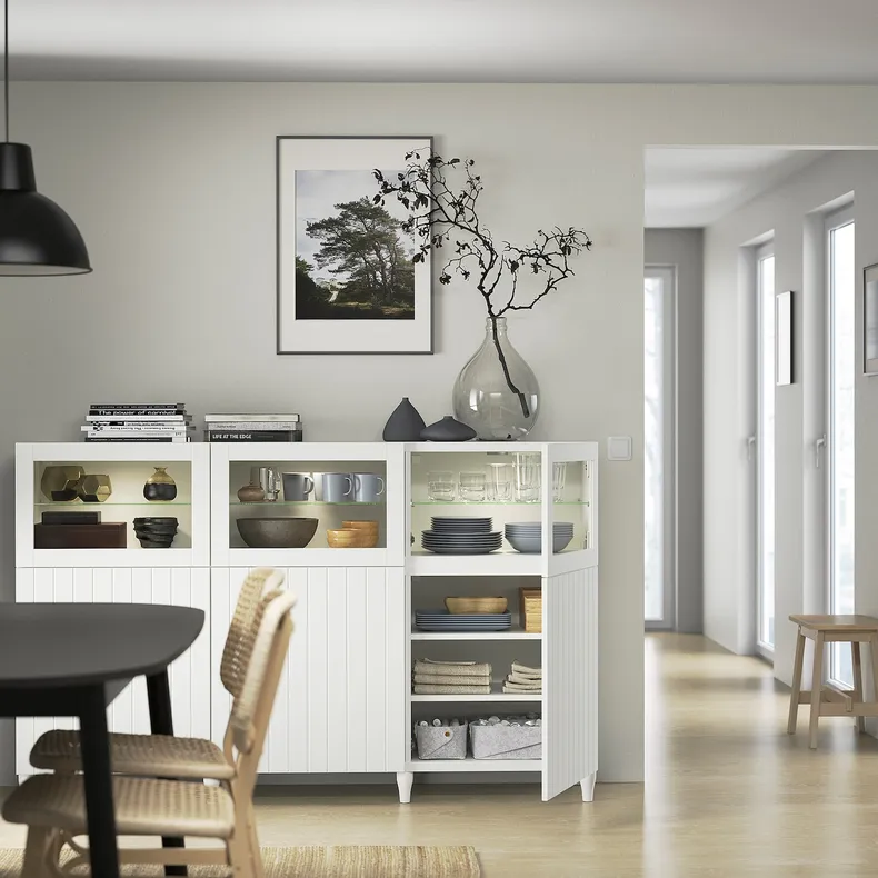 IKEA BESTÅ БЕСТО, комбинация для хранения с дверцами, белый / Суттервикен / Каббарп белое прозрачное стекло, 180x42x112 см 993.843.39 фото №2
