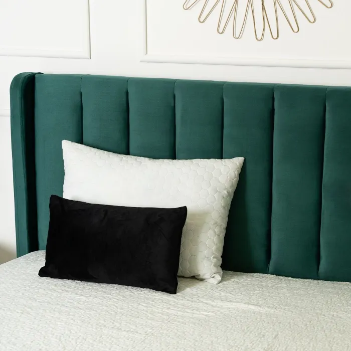 Кровать двуспальная бархатная MEBEL ELITE ARIA Velvet, 160x200 см, Зеленый фото №4