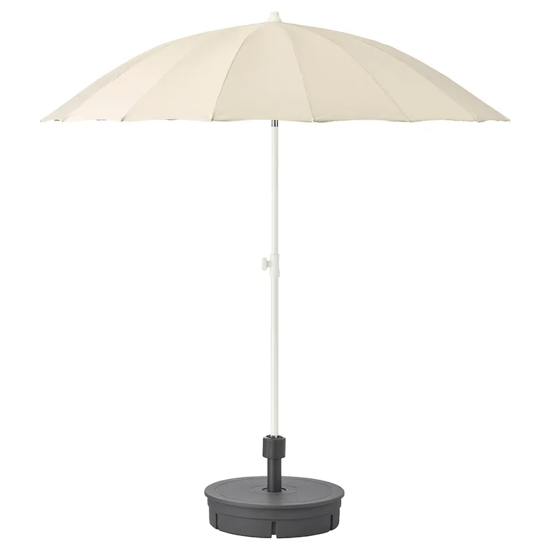 IKEA SAMSÖ САМСО, сонячна парасоля+опора, бежевий/Grytö темно-сірий, 200 см 292.193.24 фото №1