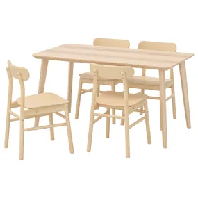 IKEA LISABO ЛІСАБО / RÖNNINGE РЕННІНГЕ, стіл+4 стільці, шпон берези ясена, 140x78 см 392.971.18 фото