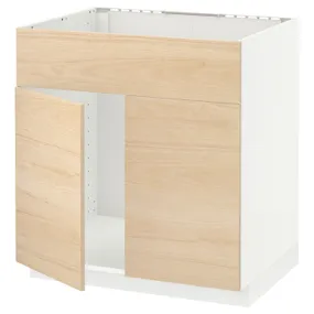IKEA METOD МЕТОД, шкаф под мойку / 2 двери / фасад, белый / аскерсундский узор светлый ясень, 80x60 см 694.685.14 фото
