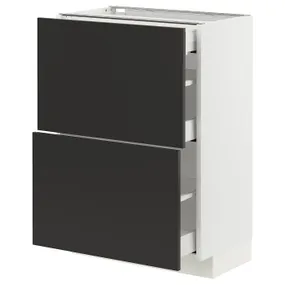 IKEA METOD МЕТОД / MAXIMERA МАКСИМЕРА, напольный шкаф / 2 фасада / 3 ящика, белый / Никебо матовый антрацит, 60x37 см 094.983.02 фото